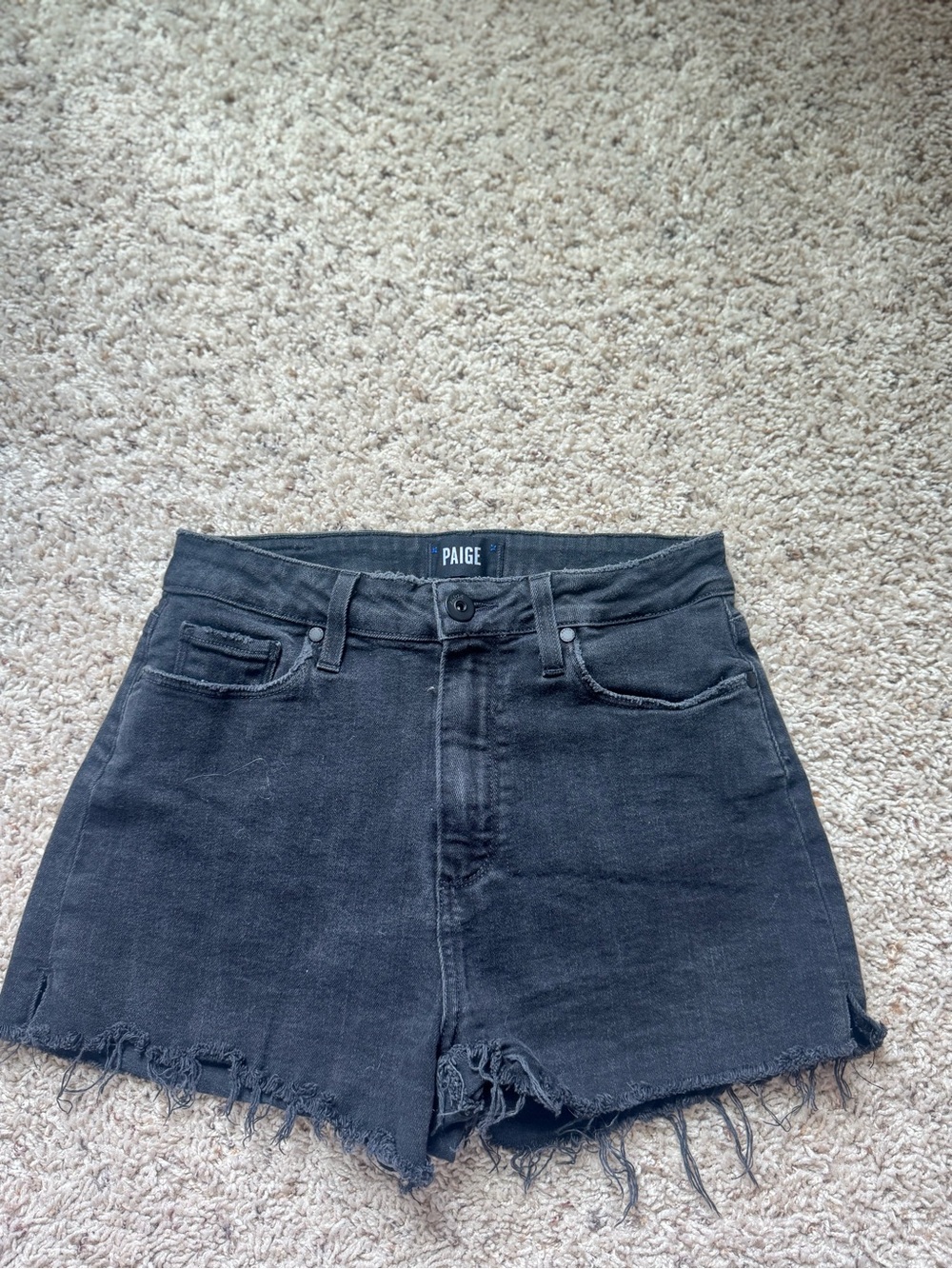 PAIGE Black Frayed High-Rise Denim Shorts